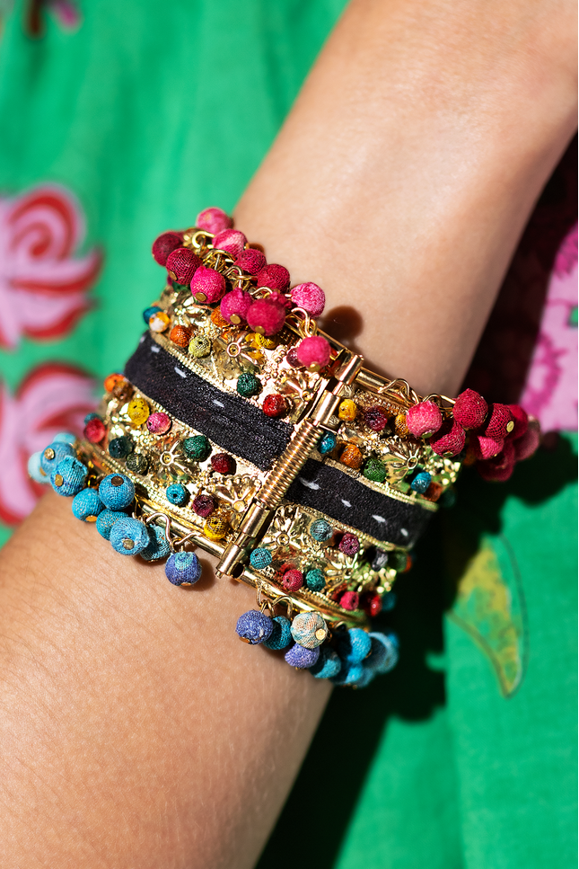 Upcycled Sari Beaded Bangle Bracelet