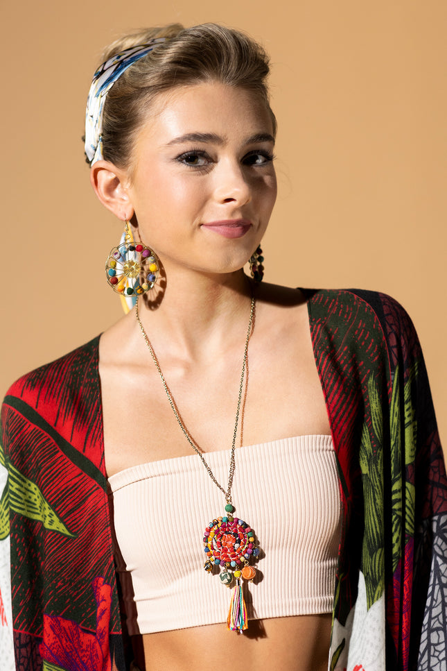 Vibrant Spiral Tassel Necklace