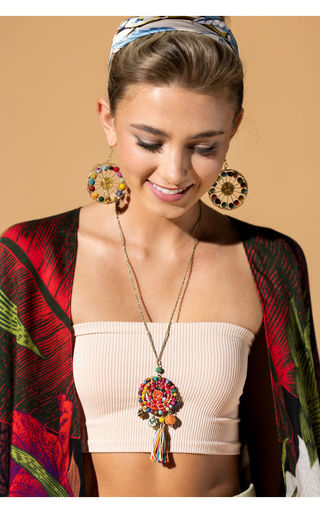 Vibrant Spiral Tassel Necklace