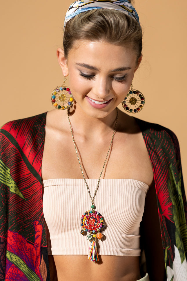 Vibrant Spiral Tassel Necklace