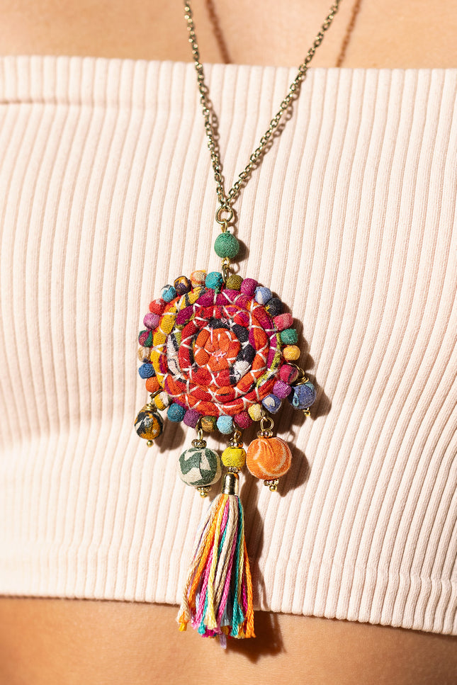 Vibrant Spiral Tassel Necklace