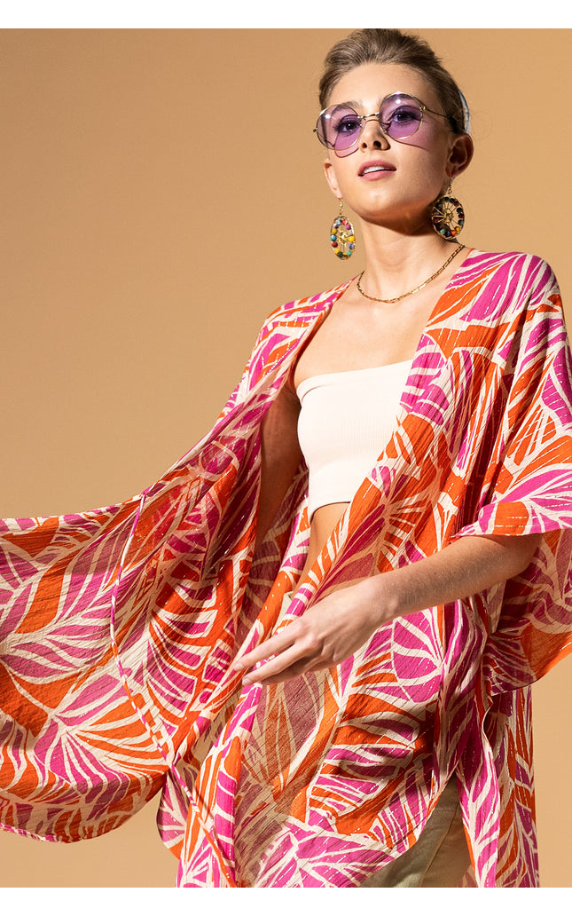 Citrus Palm Pom-Pom Kimono