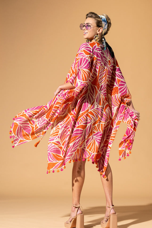 Citrus Palm Pom-Pom Kimono