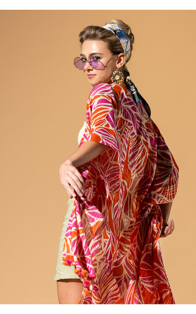 Citrus Palm Pom-Pom Kimono