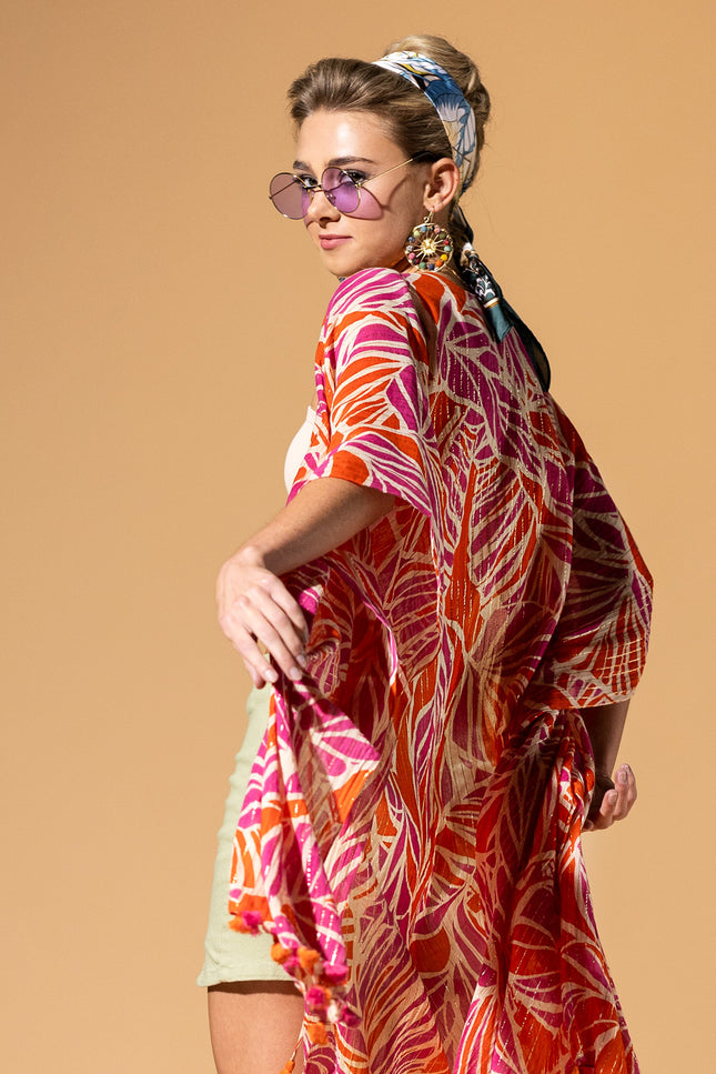Citrus Palm Pom-Pom Kimono