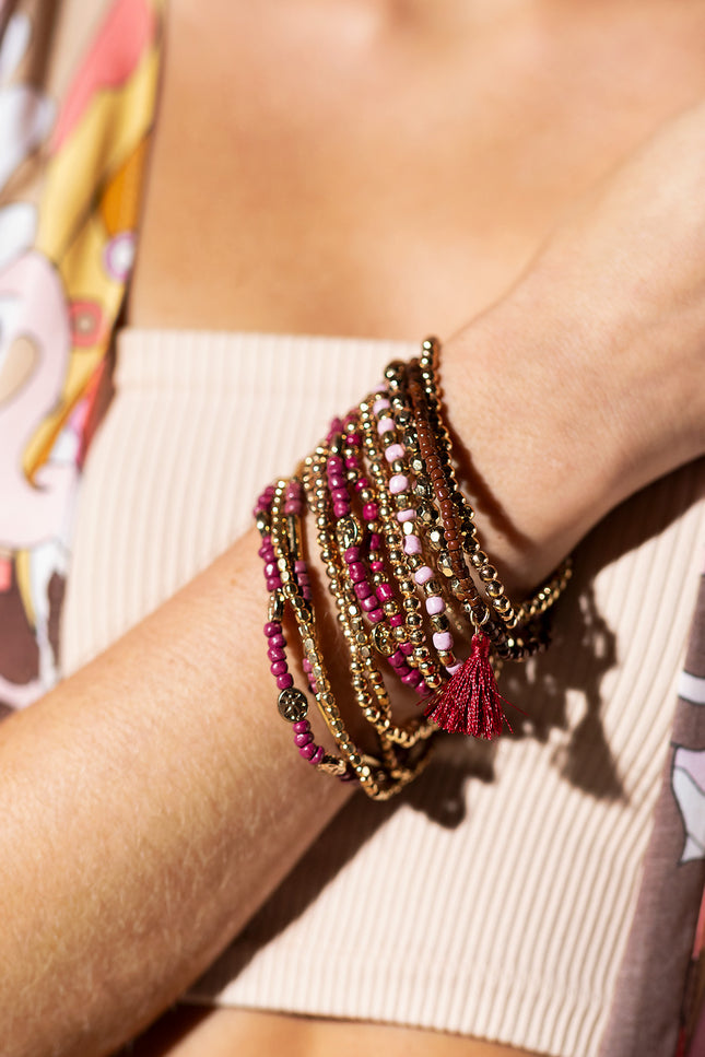 Crimson Cascade Beaded Bracelet
