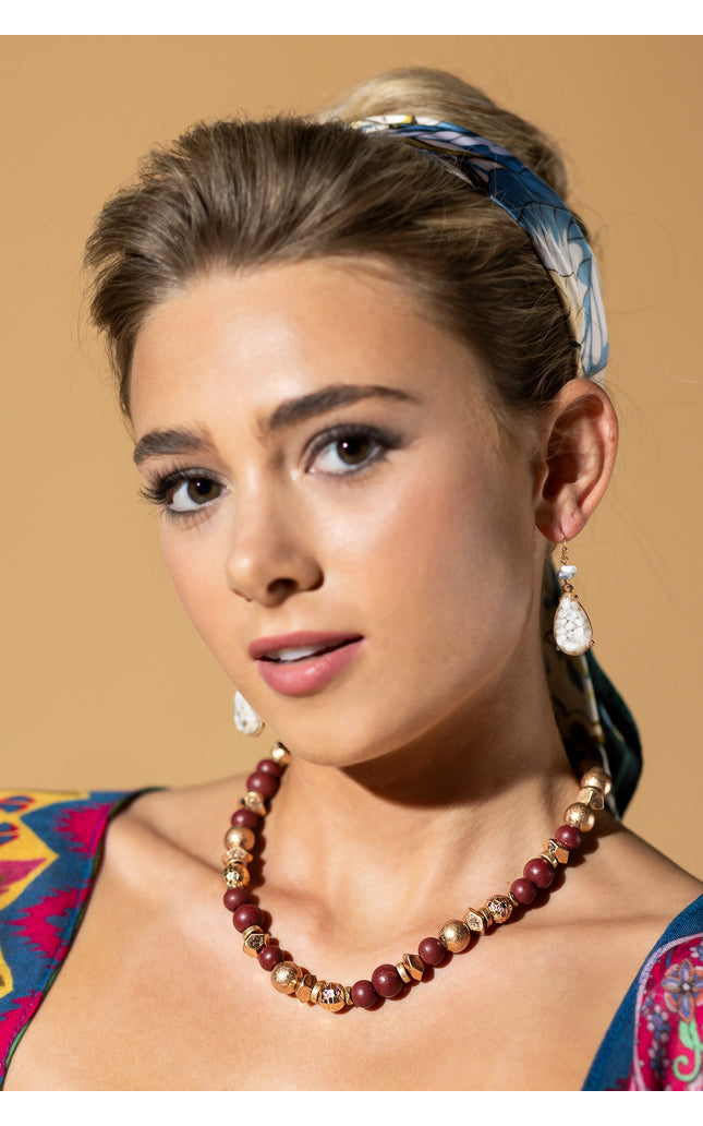 Burgundy and Gold Beaded Necklace