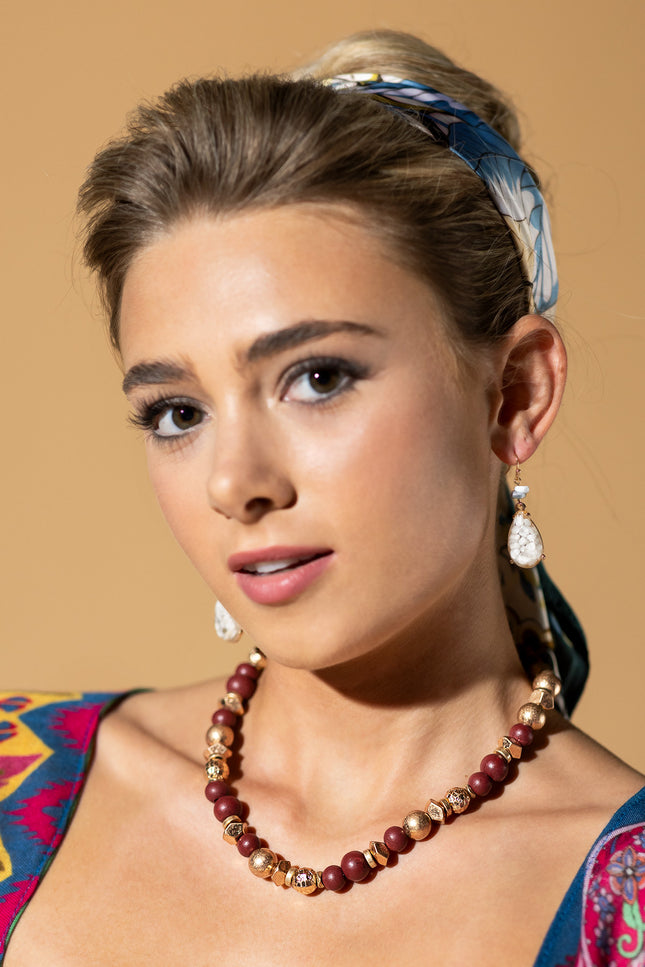 Burgundy and Gold Beaded Necklace