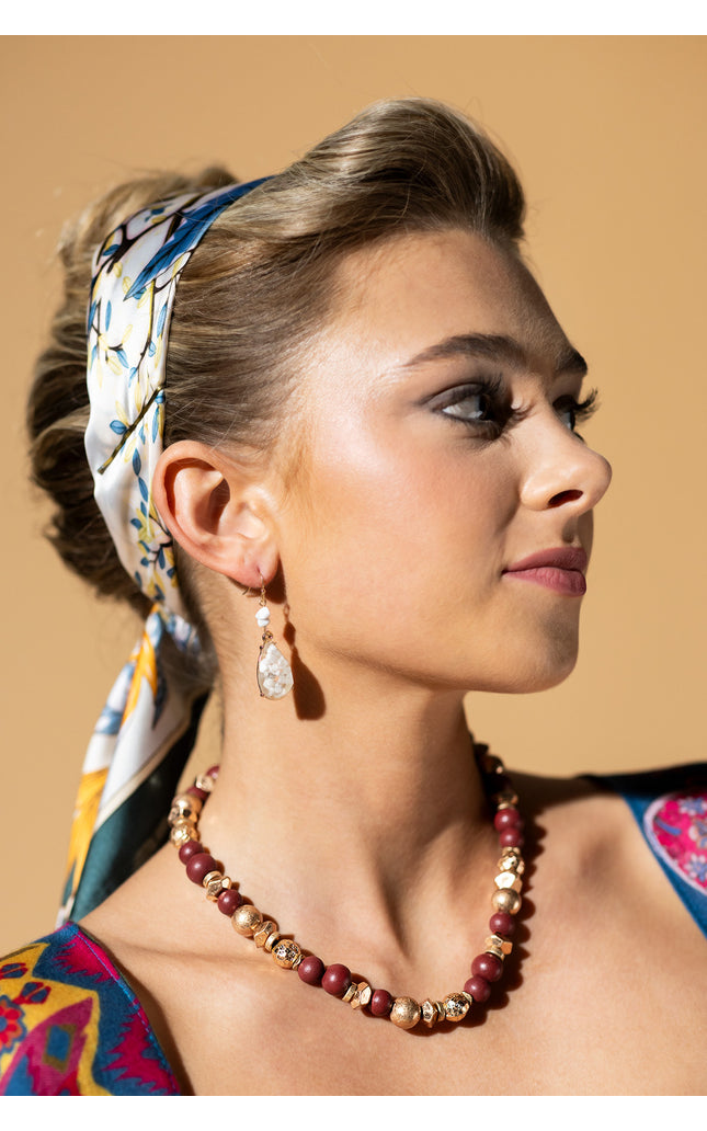 Burgundy and Gold Beaded Necklace