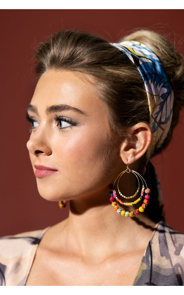 Triple Circular Multicolor Beaded Earrings