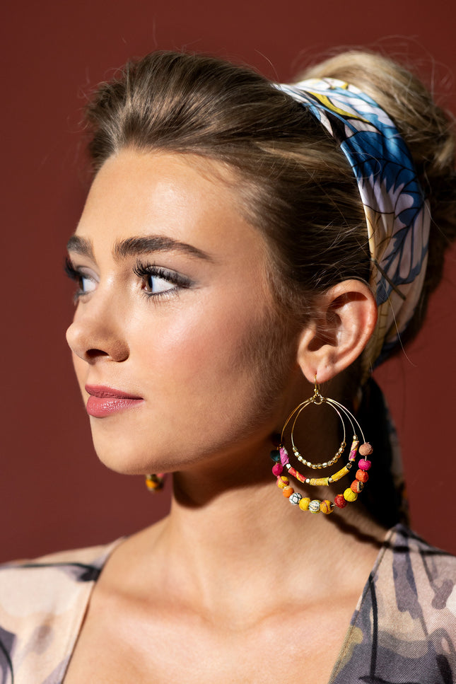 Triple Circular Multicolor Beaded Earrings