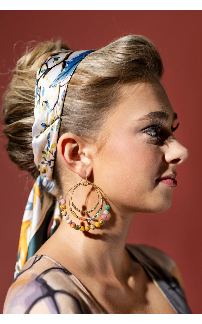 Triple Circular Multicolor Beaded Earrings