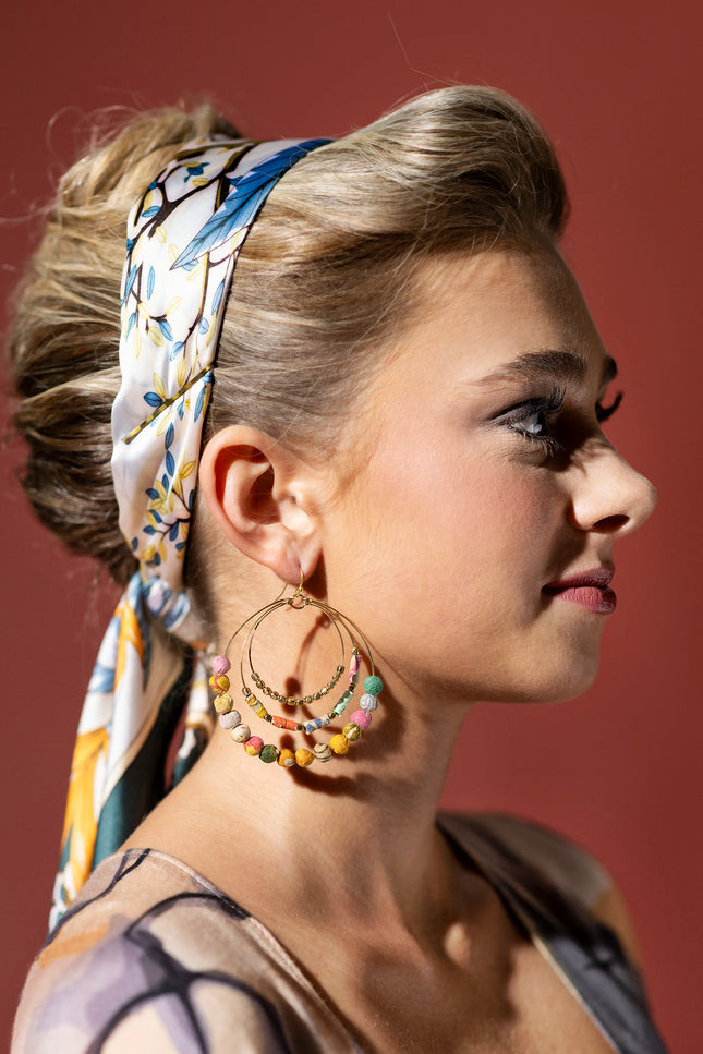 Triple Circular Multicolor Beaded Earrings