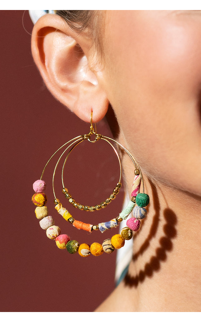 Triple Circular Multicolor Beaded Earrings
