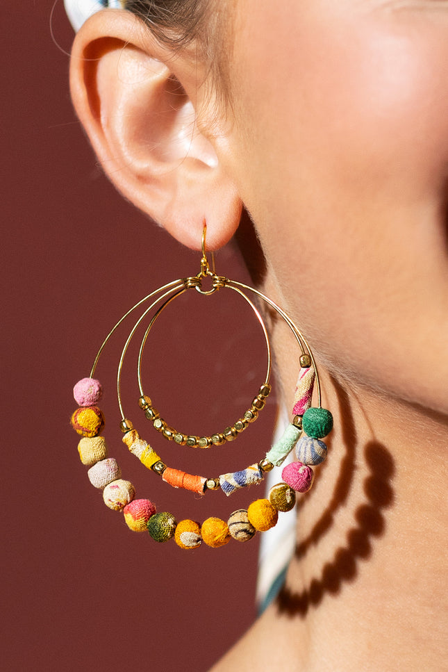 Triple Circular Multicolor Beaded Earrings