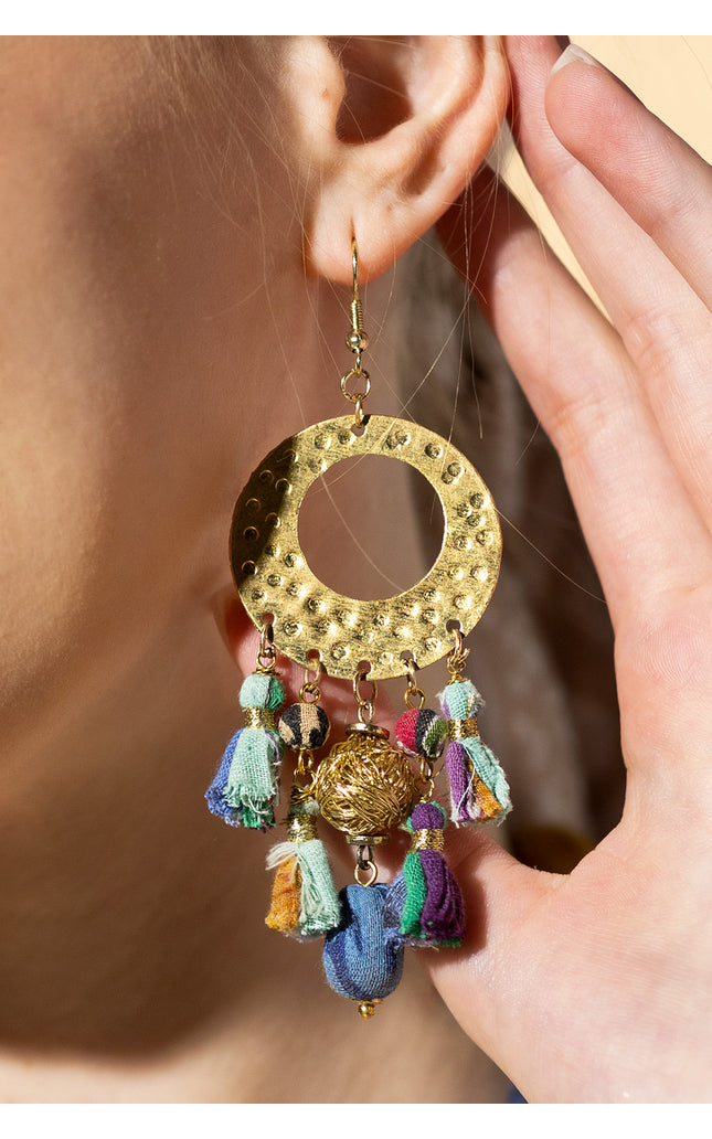Golden Disc Tassel Earrings