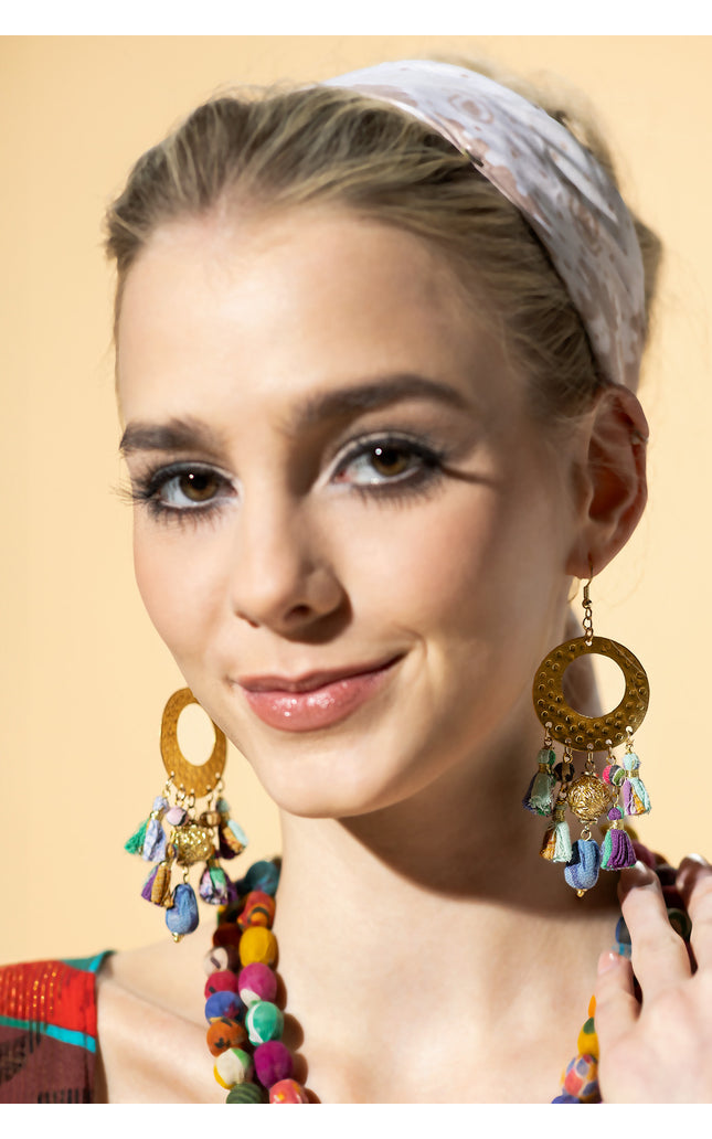 Golden Disc Tassel Earrings