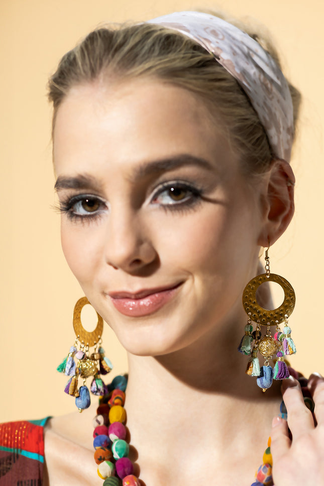 Golden Disc Tassel Earrings