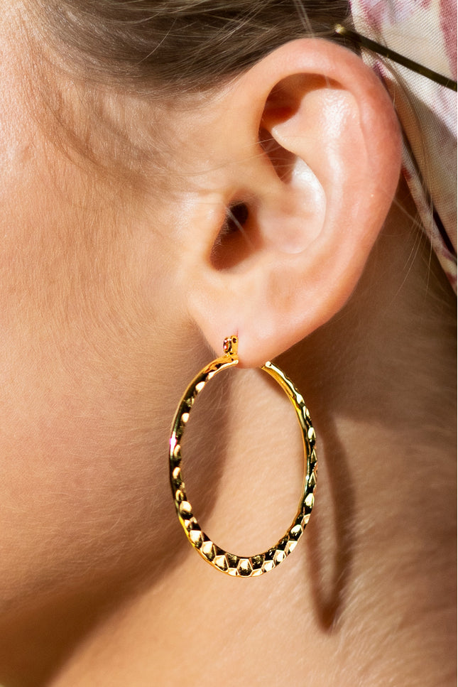 18K Gold Plated Radiant Textured Hoop Earrings