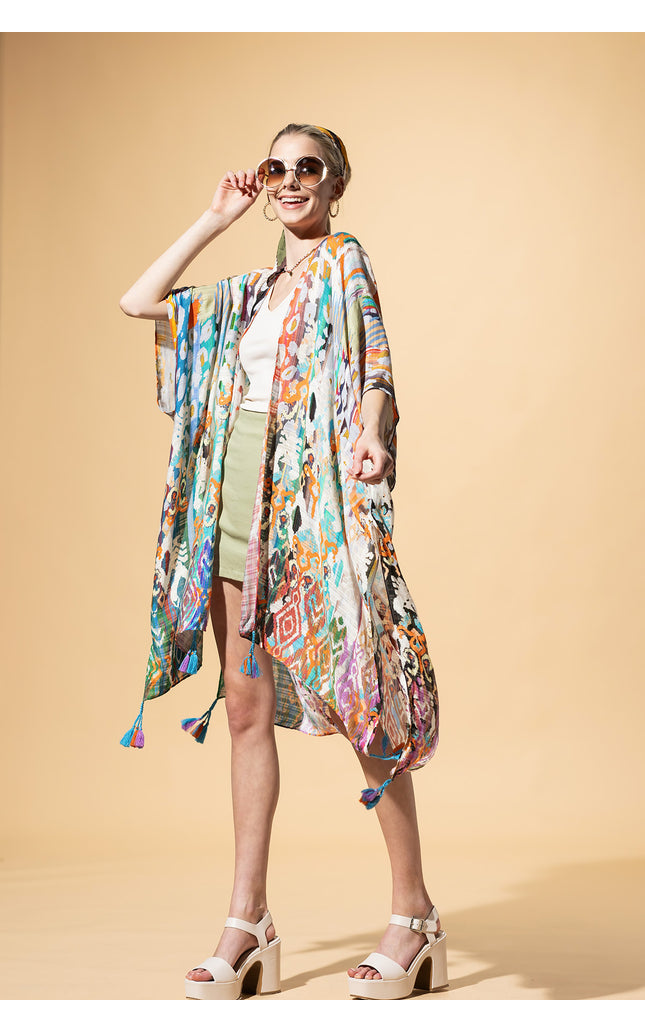 Ethnique Jacquard Tassel Kimono