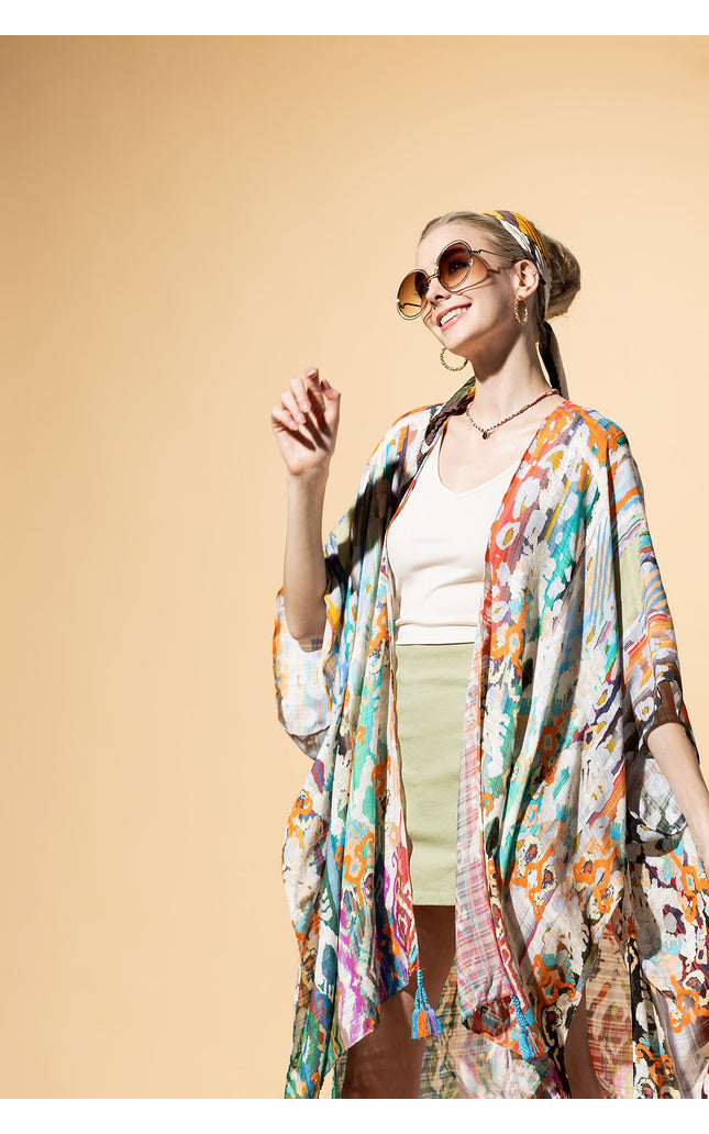 Ethnique Jacquard Tassel Kimono
