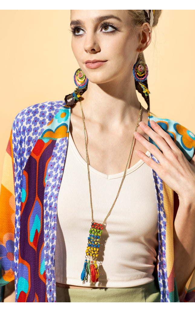 Rectangular Tassel Charm  Necklace