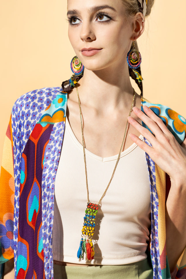 Rectangular Tassel Charm  Necklace