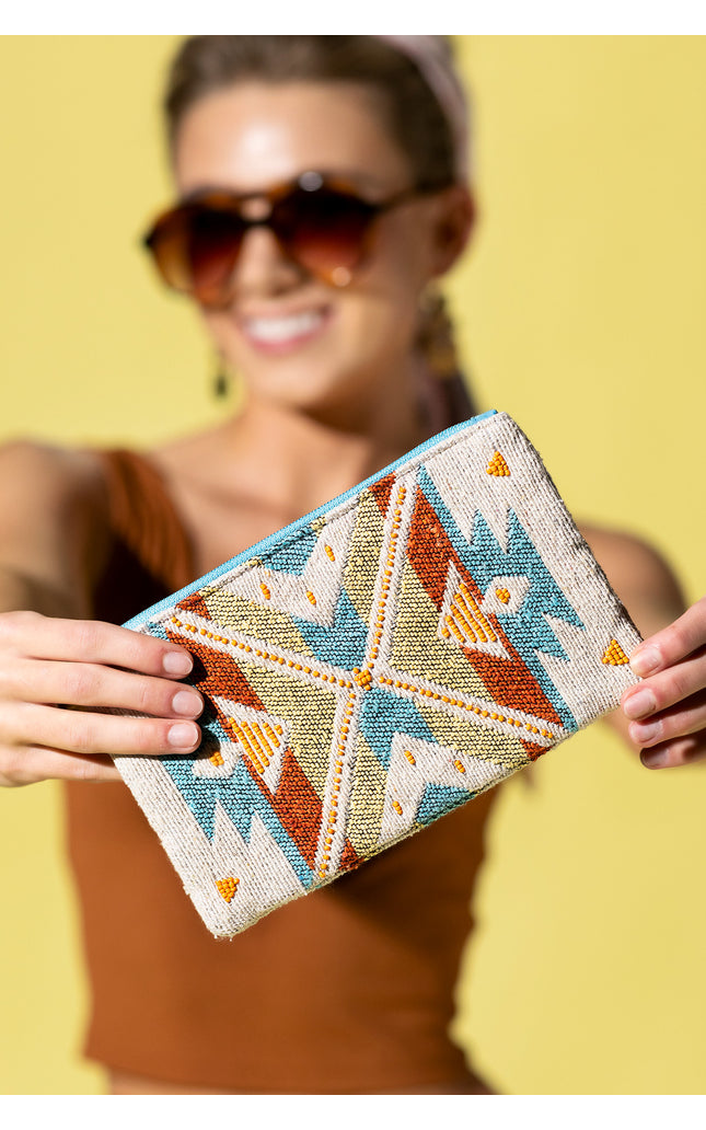 Azure Mosaic Jacquard Clutch