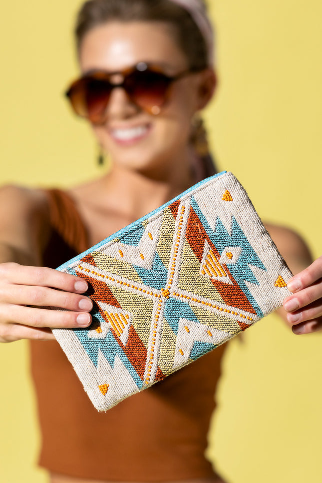 Azure Mosaic Jacquard Clutch