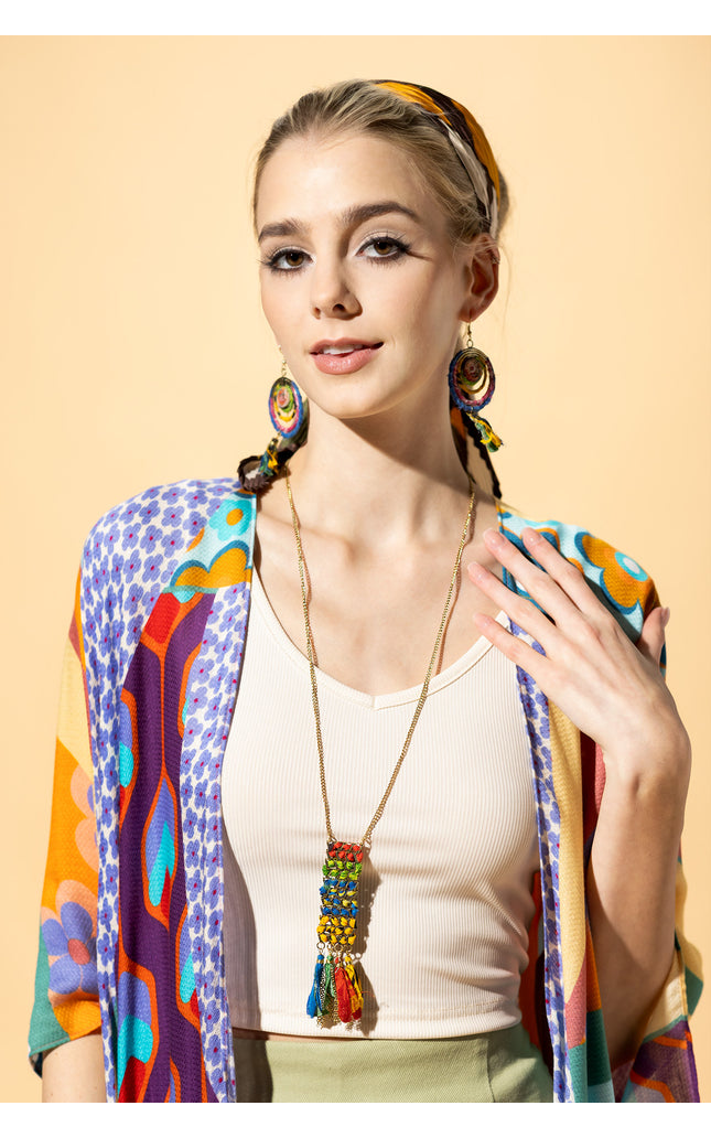 Rectangular Tassel Charm  Necklace