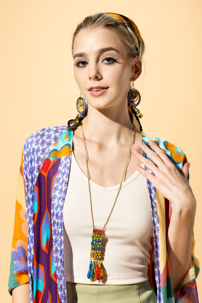 Rectangular Tassel Charm  Necklace