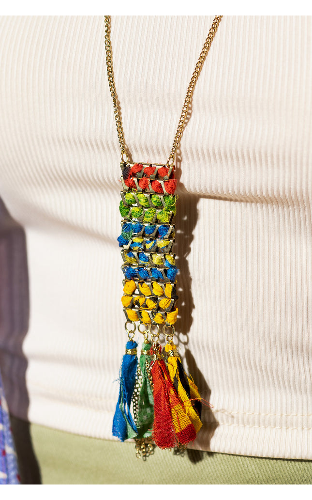 Rectangular Tassel Charm  Necklace