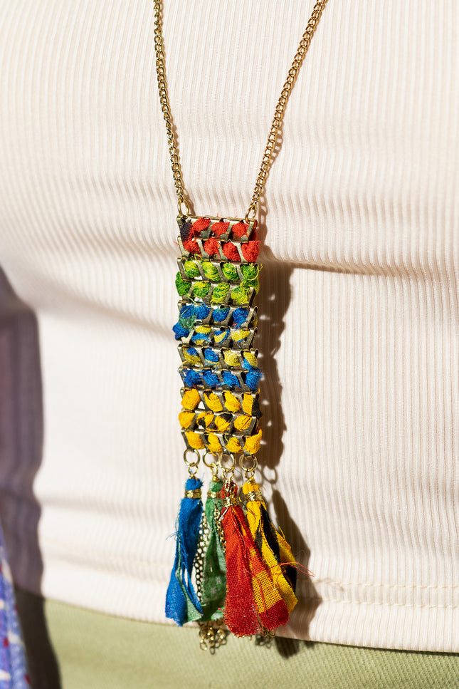 Rectangular Tassel Charm  Necklace