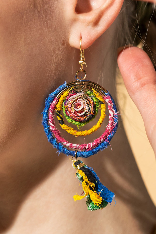 Spiral Tassel Circular Earrings