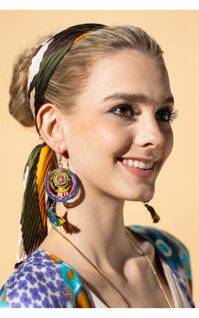 Spiral Tassel Circular Earrings
