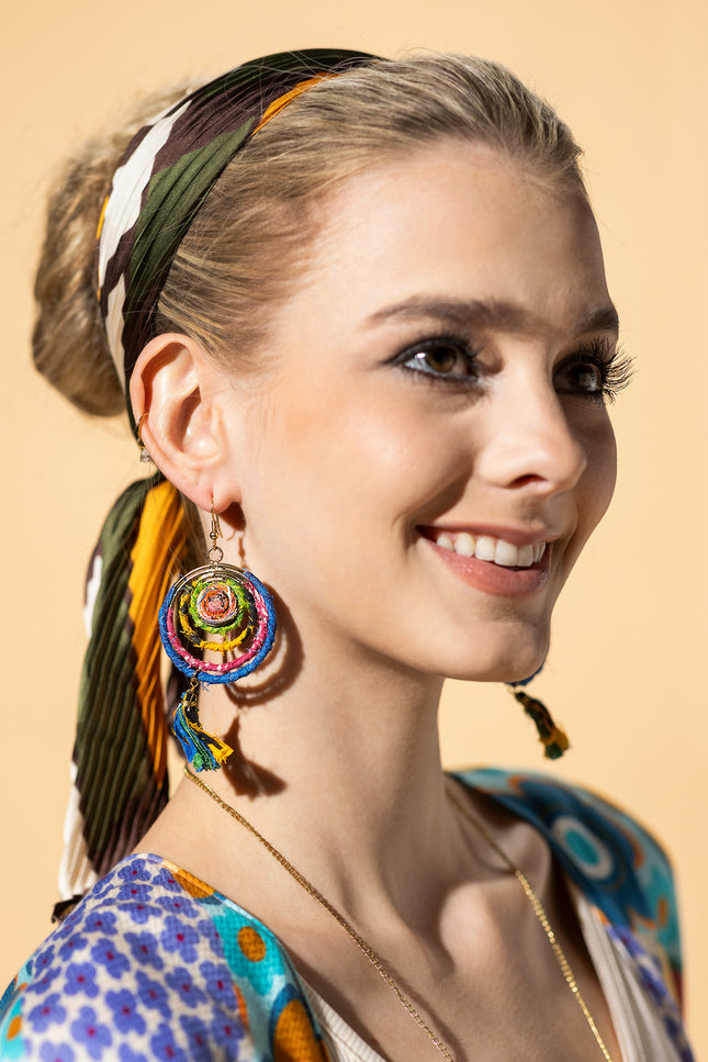 Spiral Tassel Circular Earrings