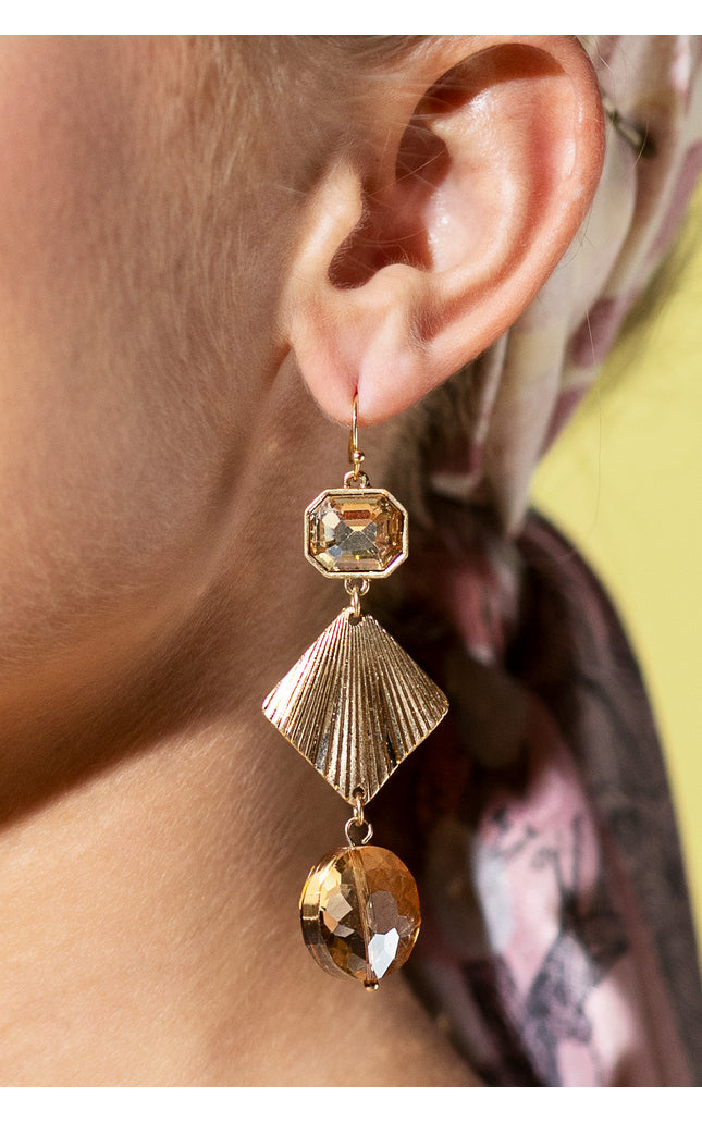 Gold and Champagne Geometric Earrings