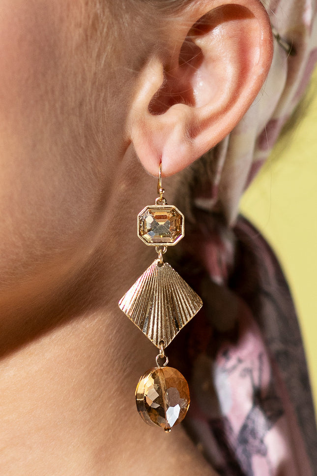 Gold and Champagne Geometric Earrings