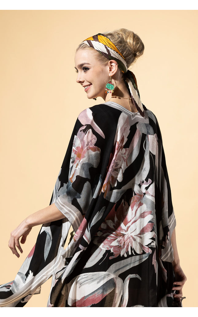 Midnight Floral Border Kimono