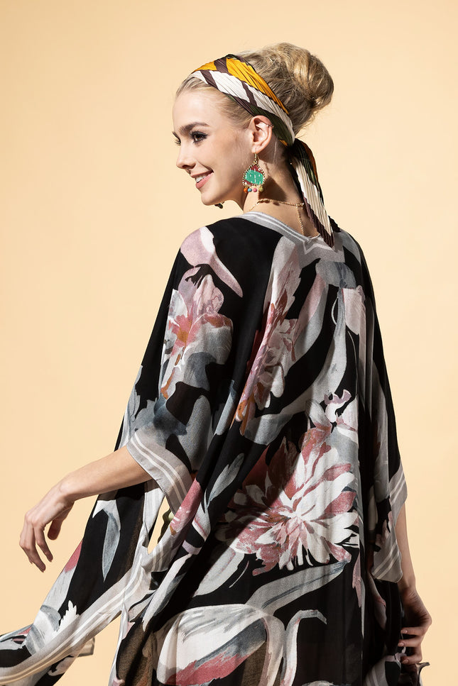 Midnight Floral Border Kimono
