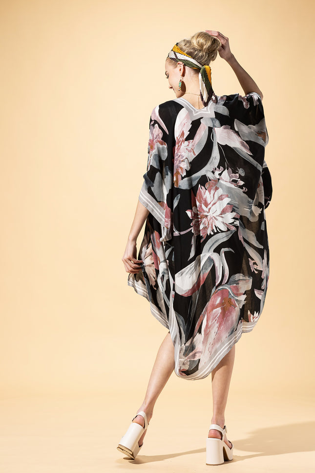 Midnight Floral Border Kimono