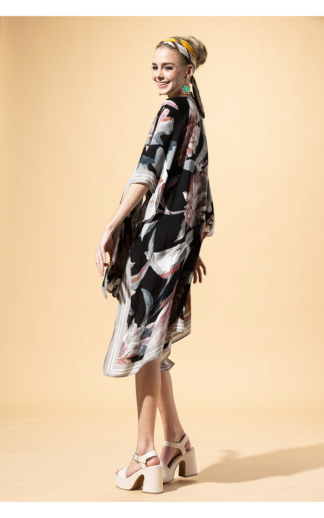 Midnight Floral Border Kimono