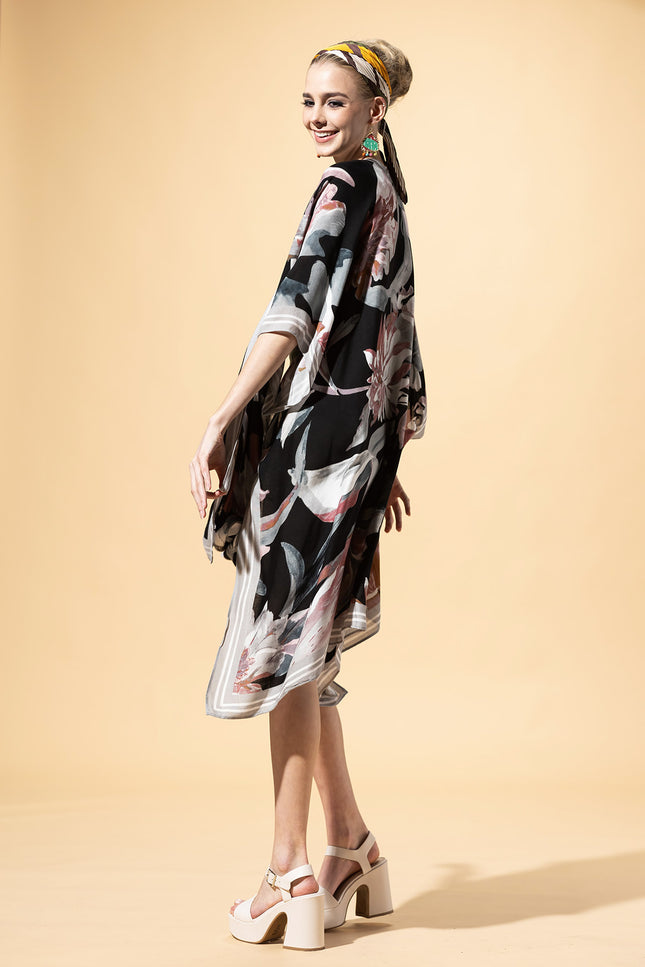Midnight Floral Border Kimono