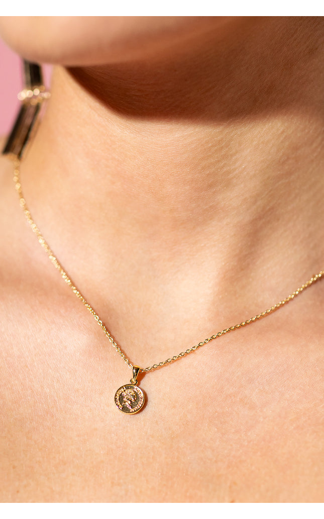 18K Gold Plated Roman Coin Pendant Necklace