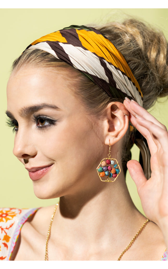 Hexagon Multicolored Bead Earrings