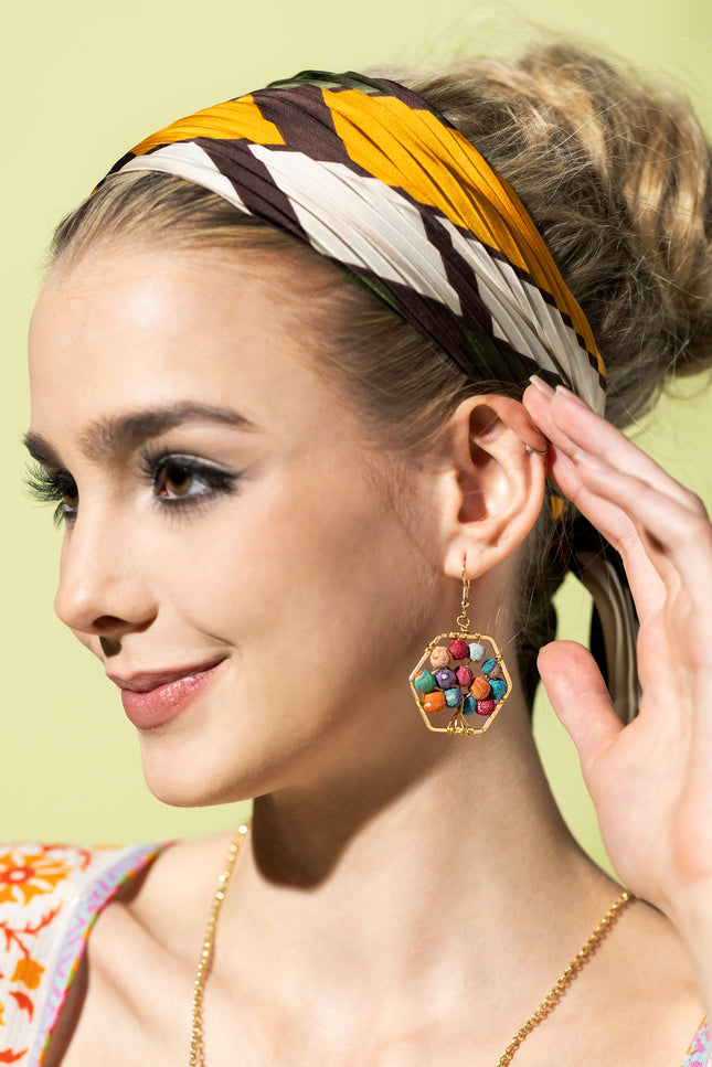 Hexagon Multicolored Bead Earrings