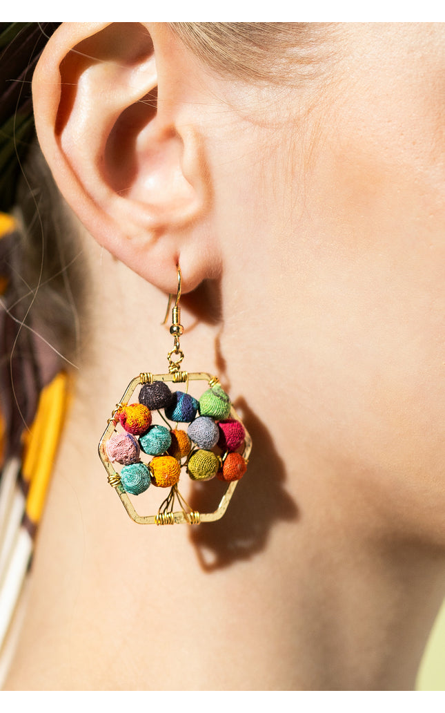 Hexagon Multicolored Bead Earrings