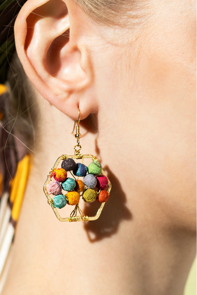 Hexagon Multicolored Bead Earrings
