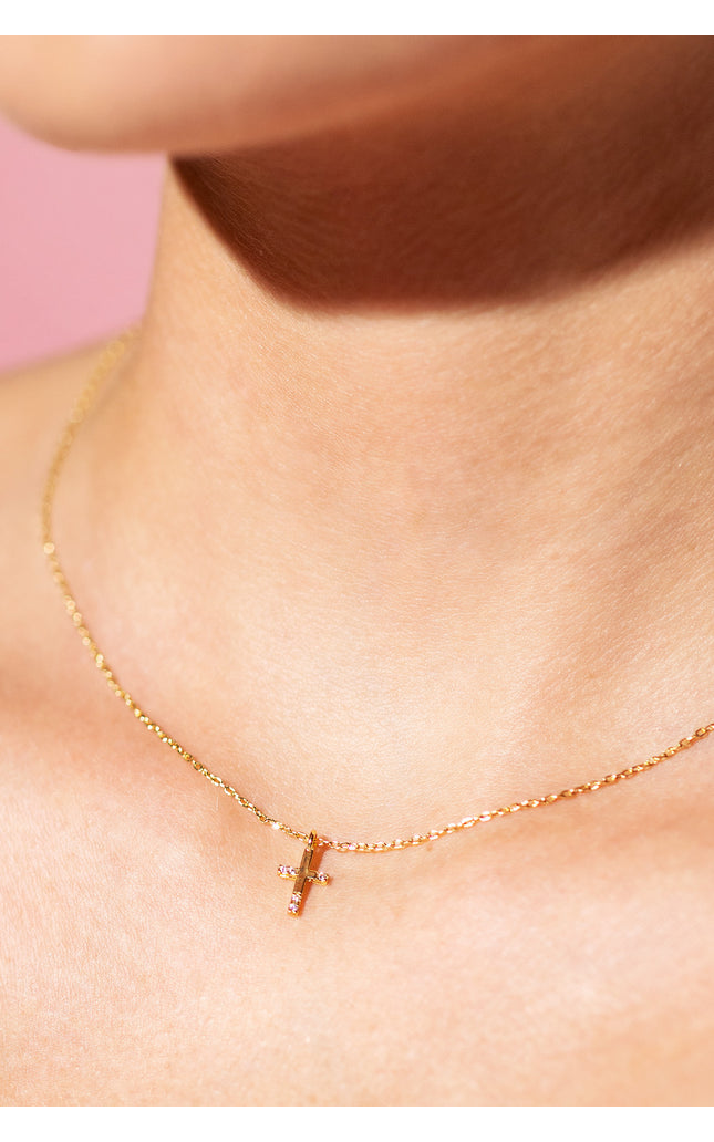 18K Gold Plated Mini Cross Pendant Necklace