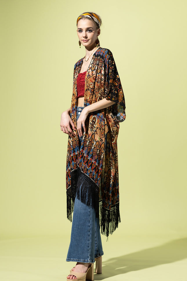 Sunset Fringe Tapestry Kimono